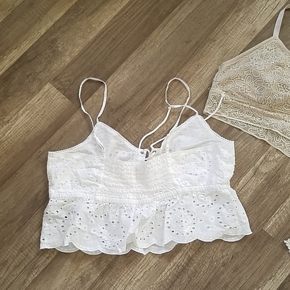 Aerie 3 Bralettes & Eyelet Lace Peplum Crop Top XL - Picture 7 of 14